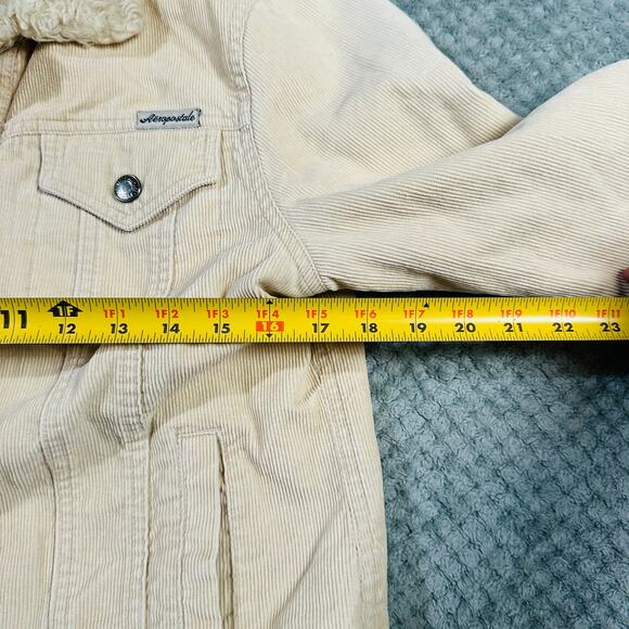Vintage y2k aeropostale light tan corduroy sherpa collar button down jacket M - Picture 4 of 5